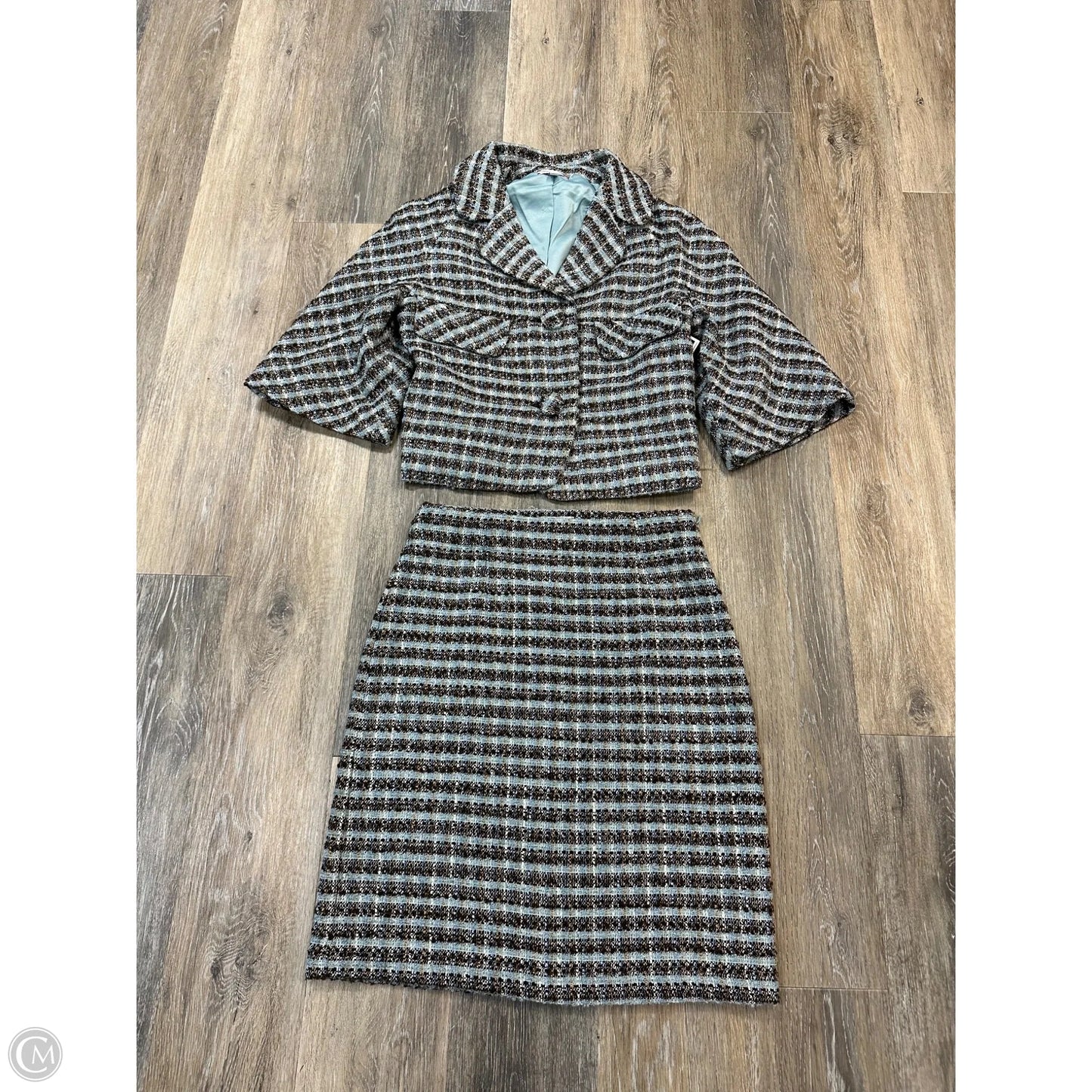 Skirt Suit 2pc By Frances Valentine In Plaid Pattern, Size: 2