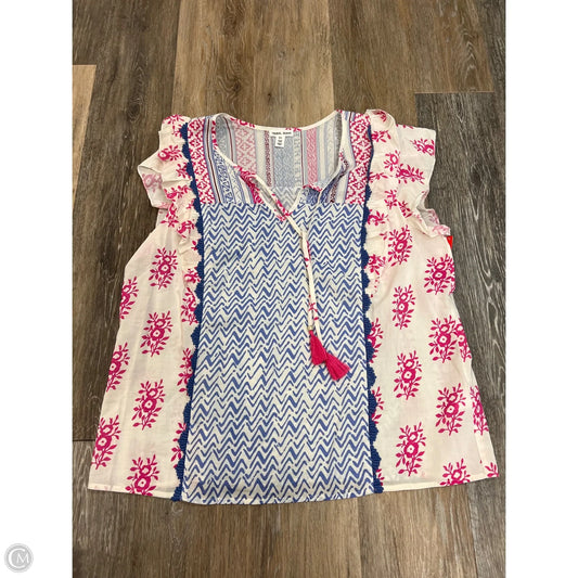 Blouse Short Sleeve By Tribal In Blue & White, Size: L