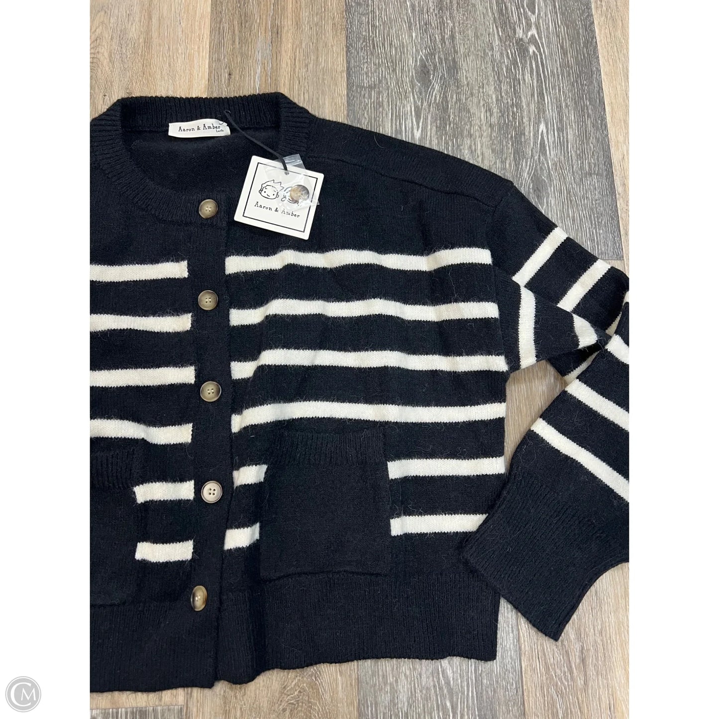 Sweater Cardigan By Aaron and Amber In Striped Pattern, Size: L