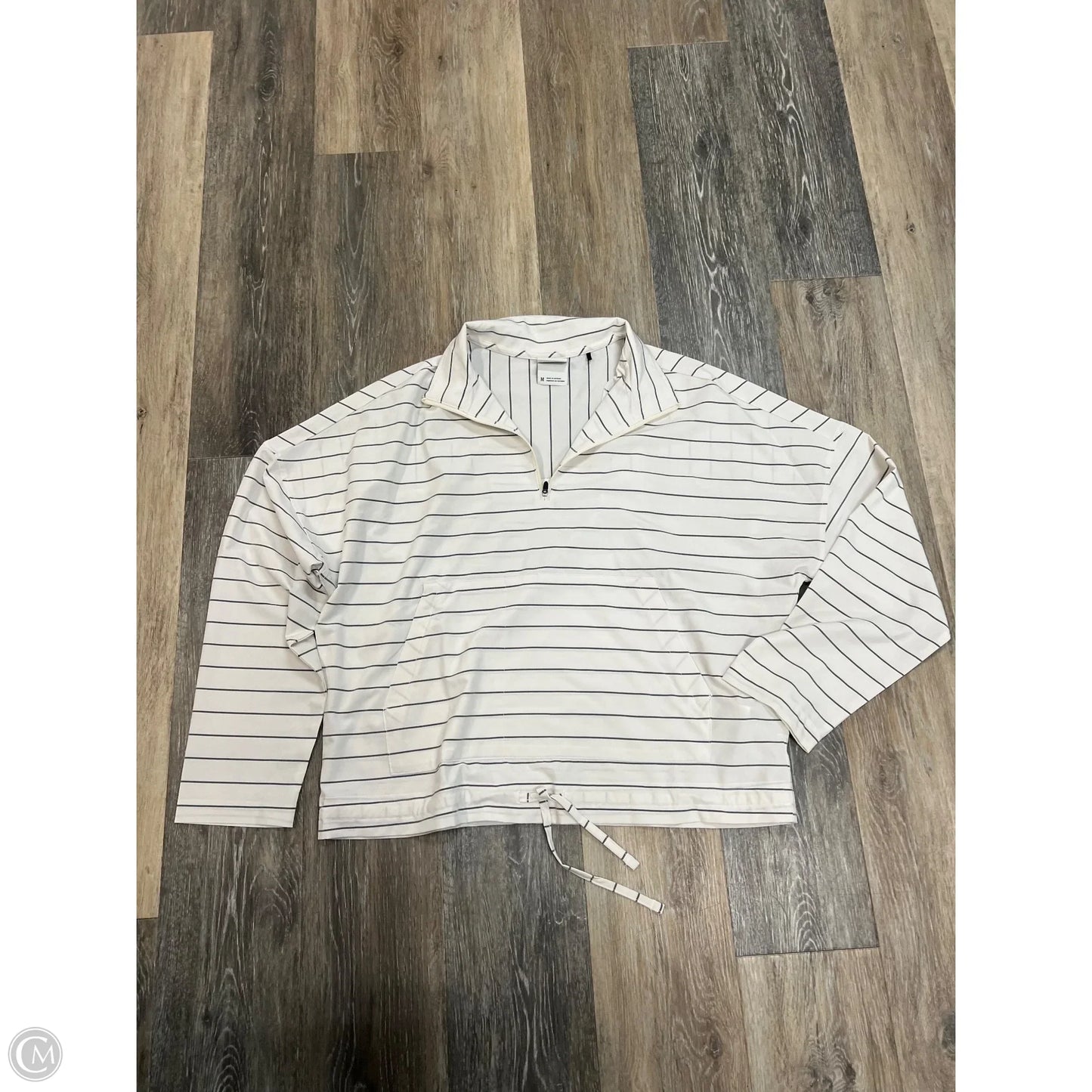 -Athletic Top Long Sleeve Collar By Prana In Striped Pattern, Size: M