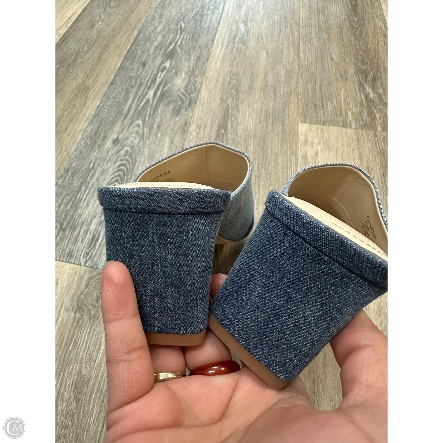 Sandals Heels Kitten By Liverpool In Blue Denim, Size: 10