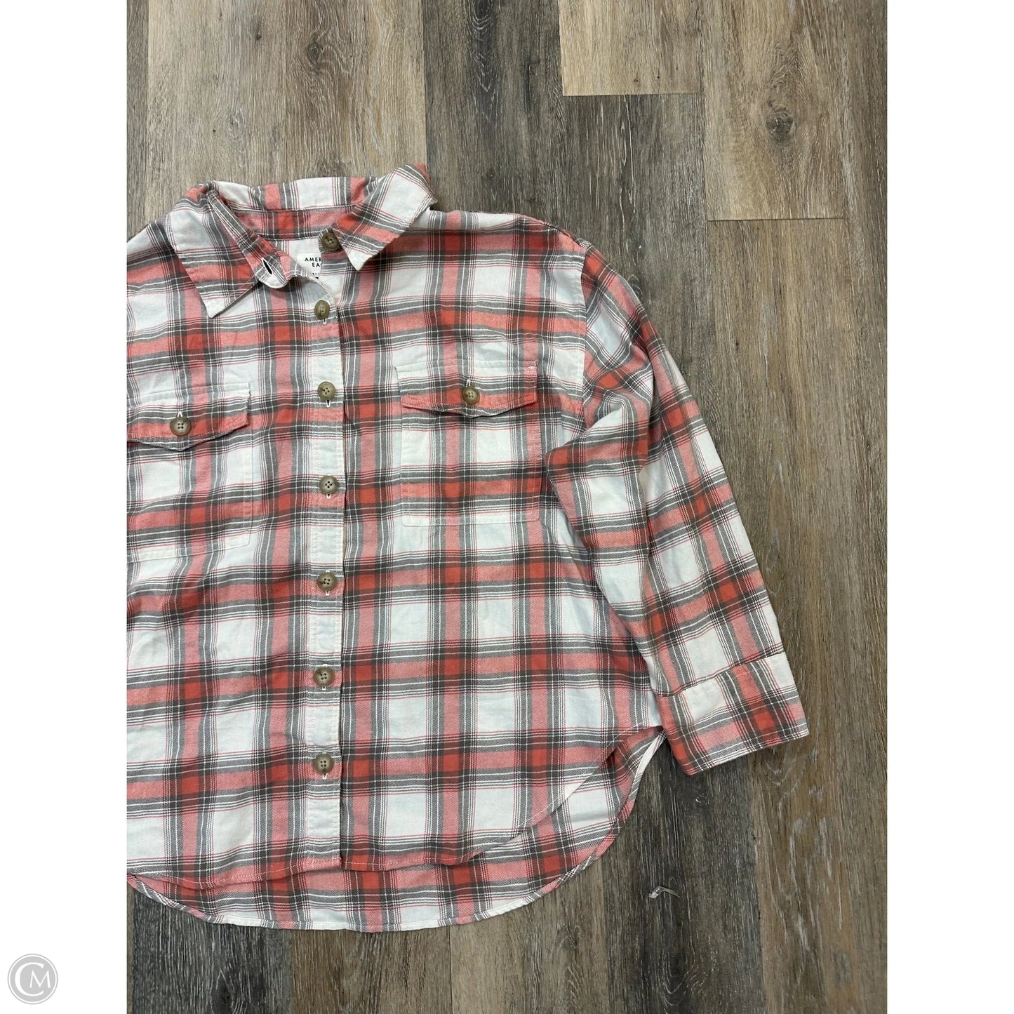 -Blouse Long Sleeve By American Eagle In Plaid Pattern, Size: Xl