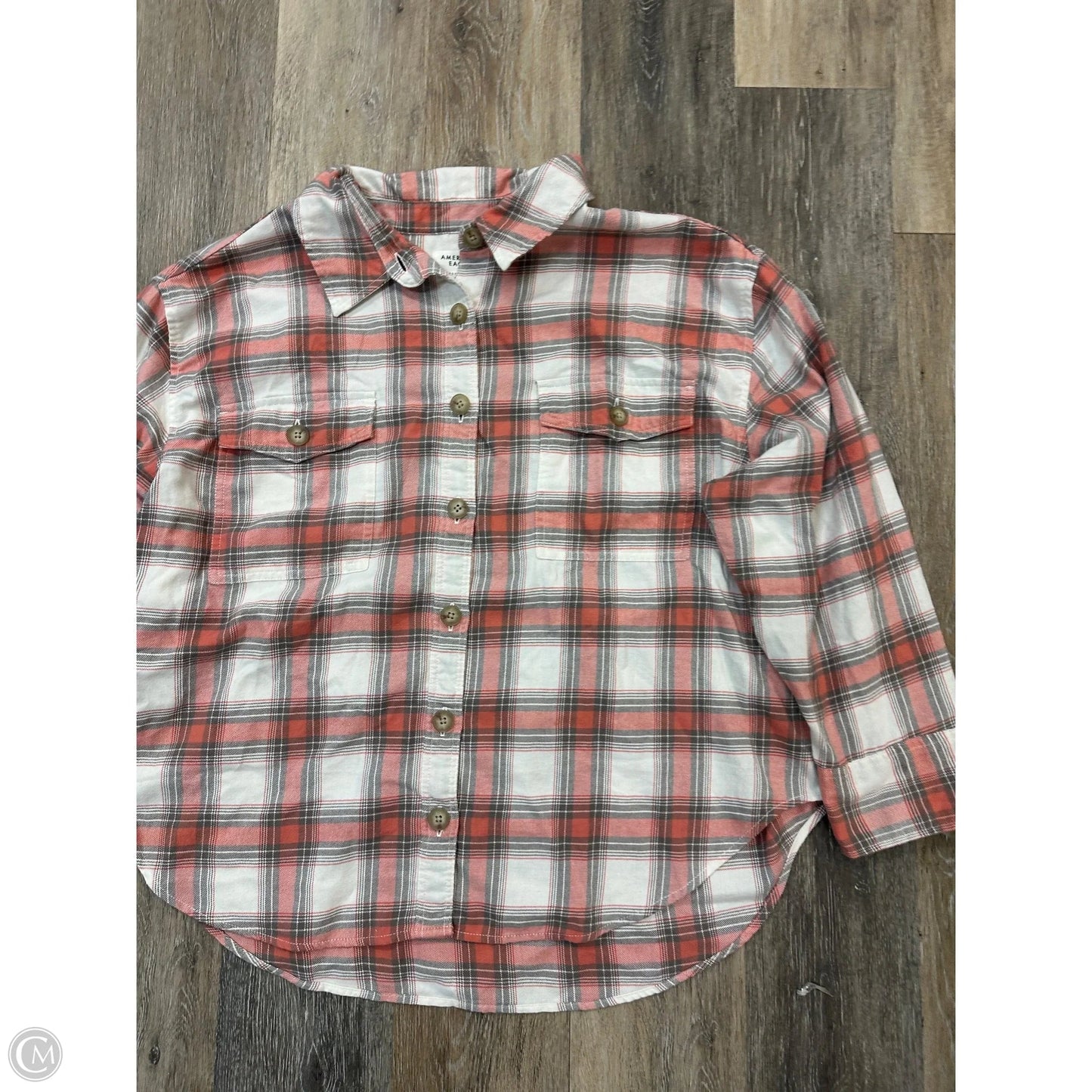 -Blouse Long Sleeve By American Eagle In Plaid Pattern, Size: Xl