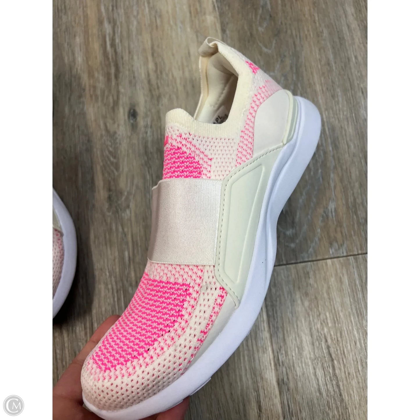 Shoes Designer By Apl In Pink & White, Size: 7