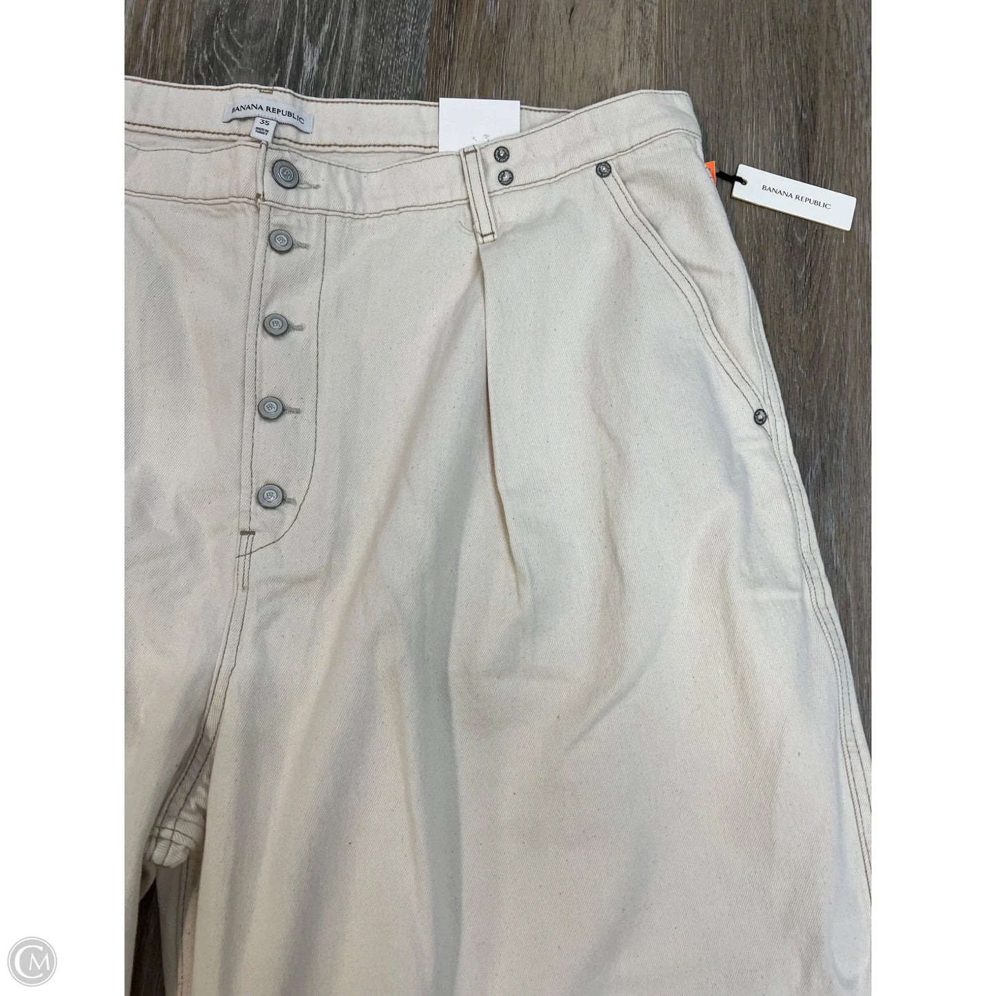 Jeans Crop Wide Leg By Banana Republic In Cream Denim, Size: 17/35