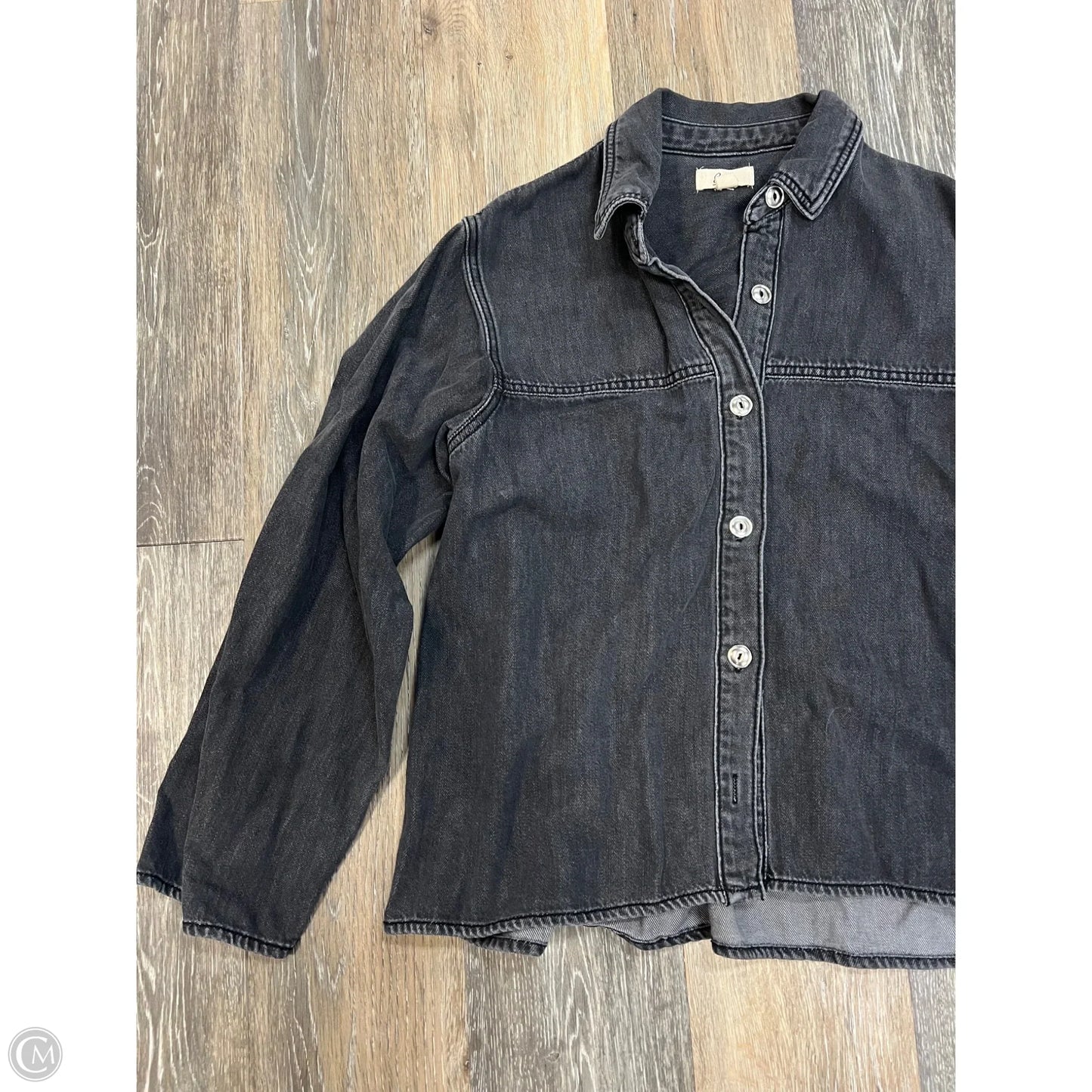 Blouse Long Sleeve By Elan In Grey Denim, Size: S