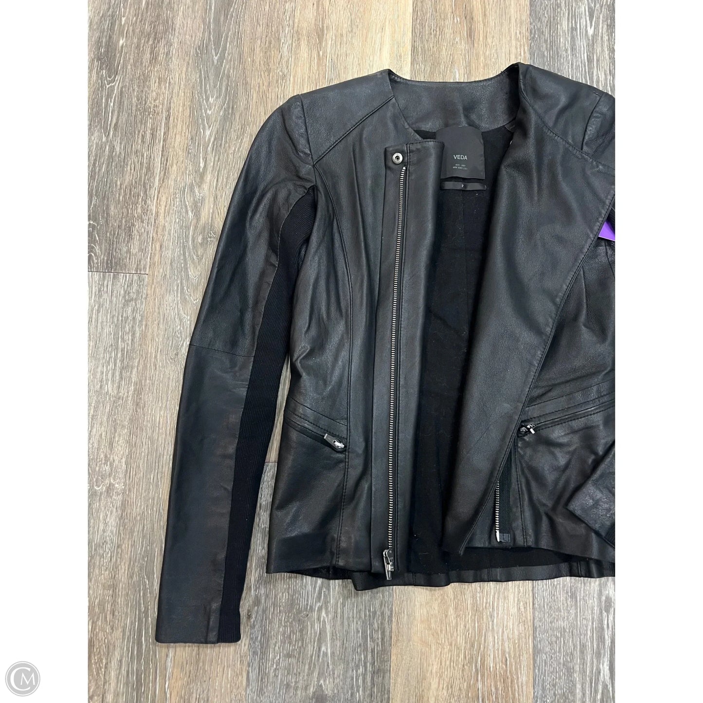 Jacket Moto Leather By Veda In Black, Size: S