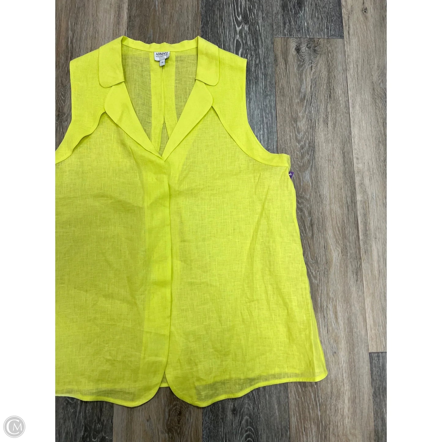 Top Sleeveless Luxury Designer By Armani In Yellow, Size: 10