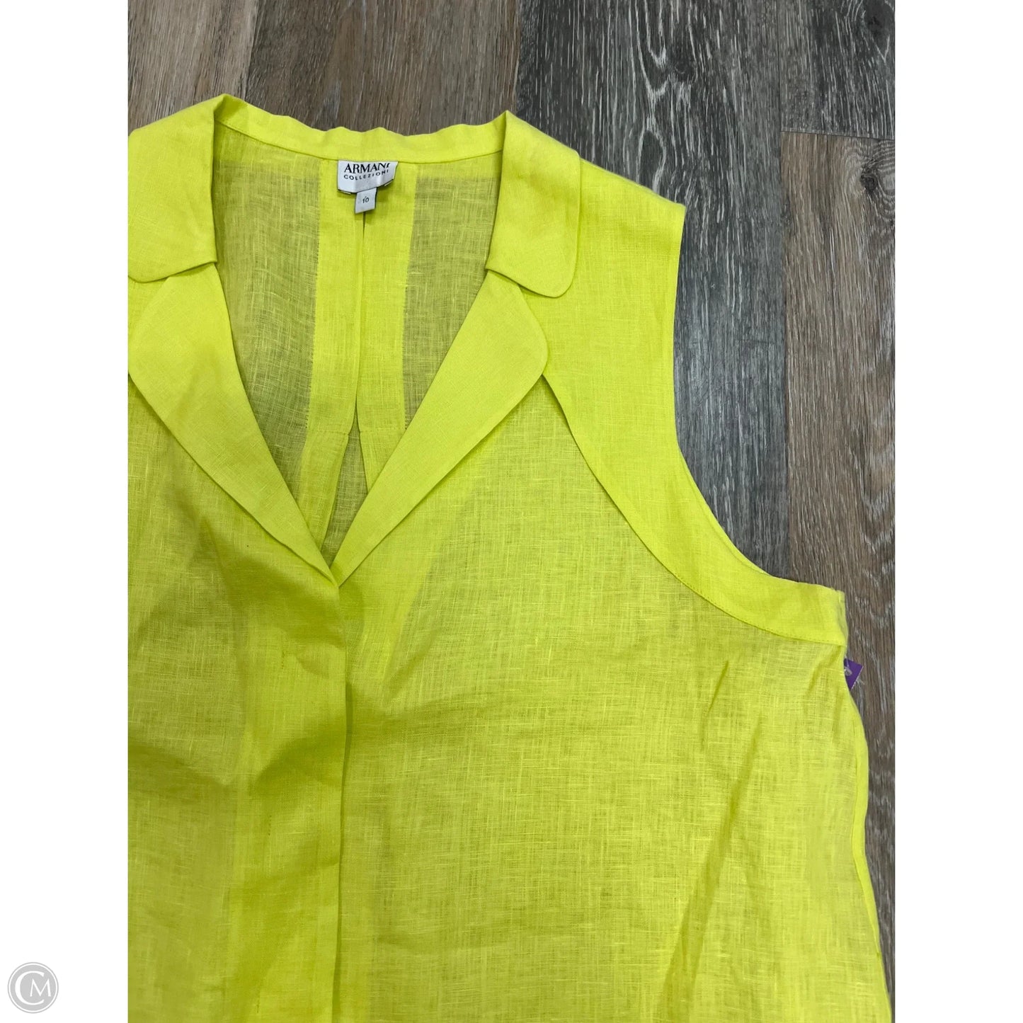 Top Sleeveless Luxury Designer By Armani In Yellow, Size: 10