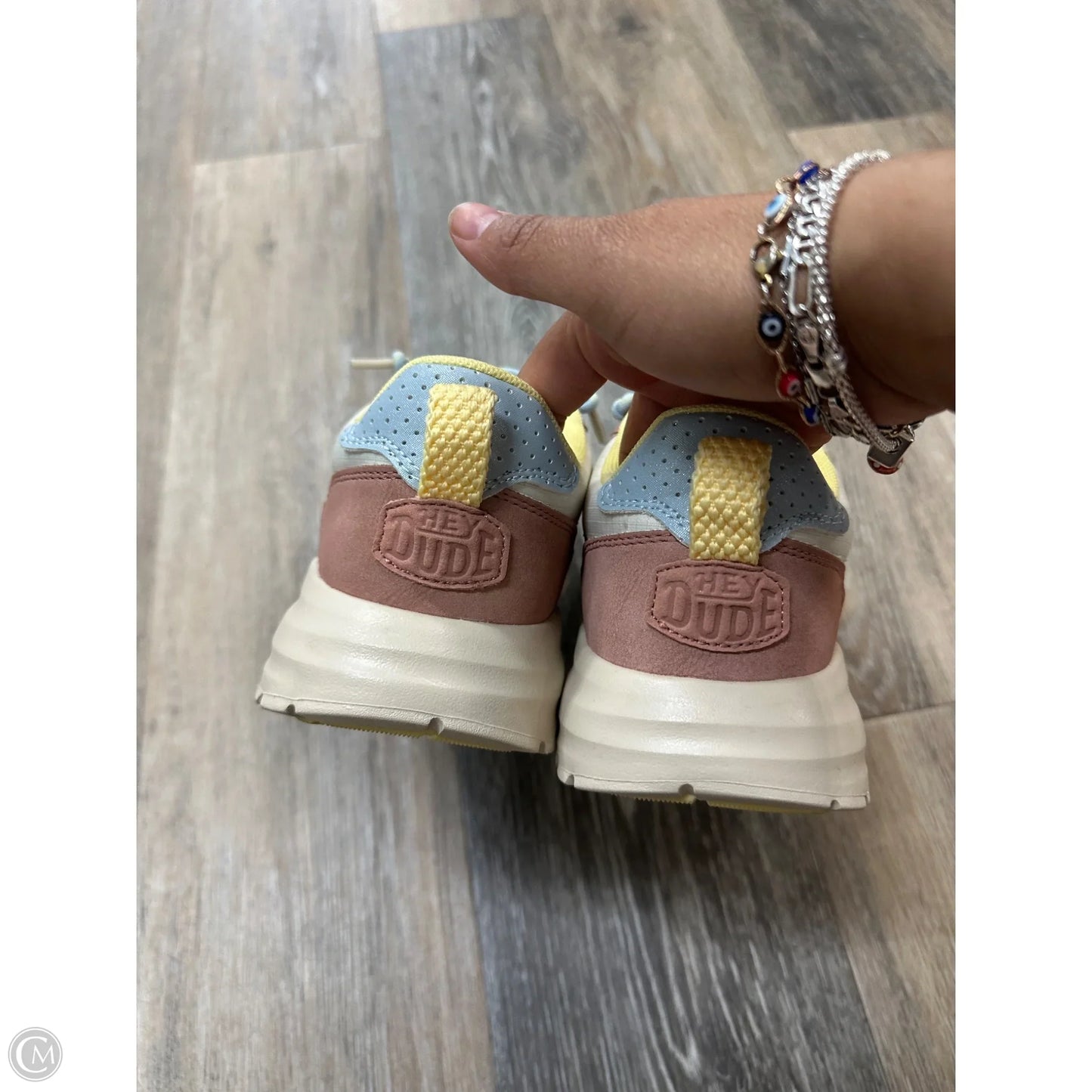 Shoes Sneakers By Hey Dude In Pink & Yellow, Size: 7