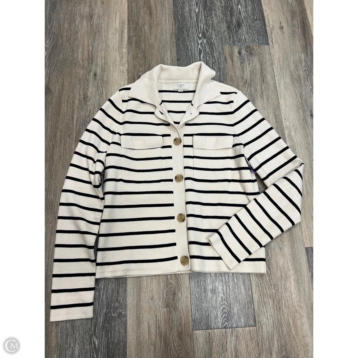 Sweater Cardigan By Loft In Striped Pattern, Size: S