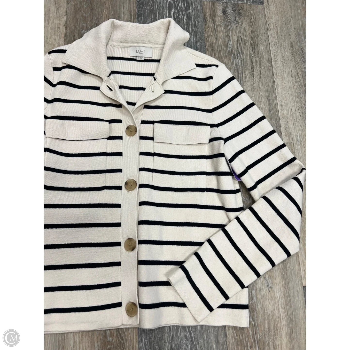 Sweater Cardigan By Loft In Striped Pattern, Size: S