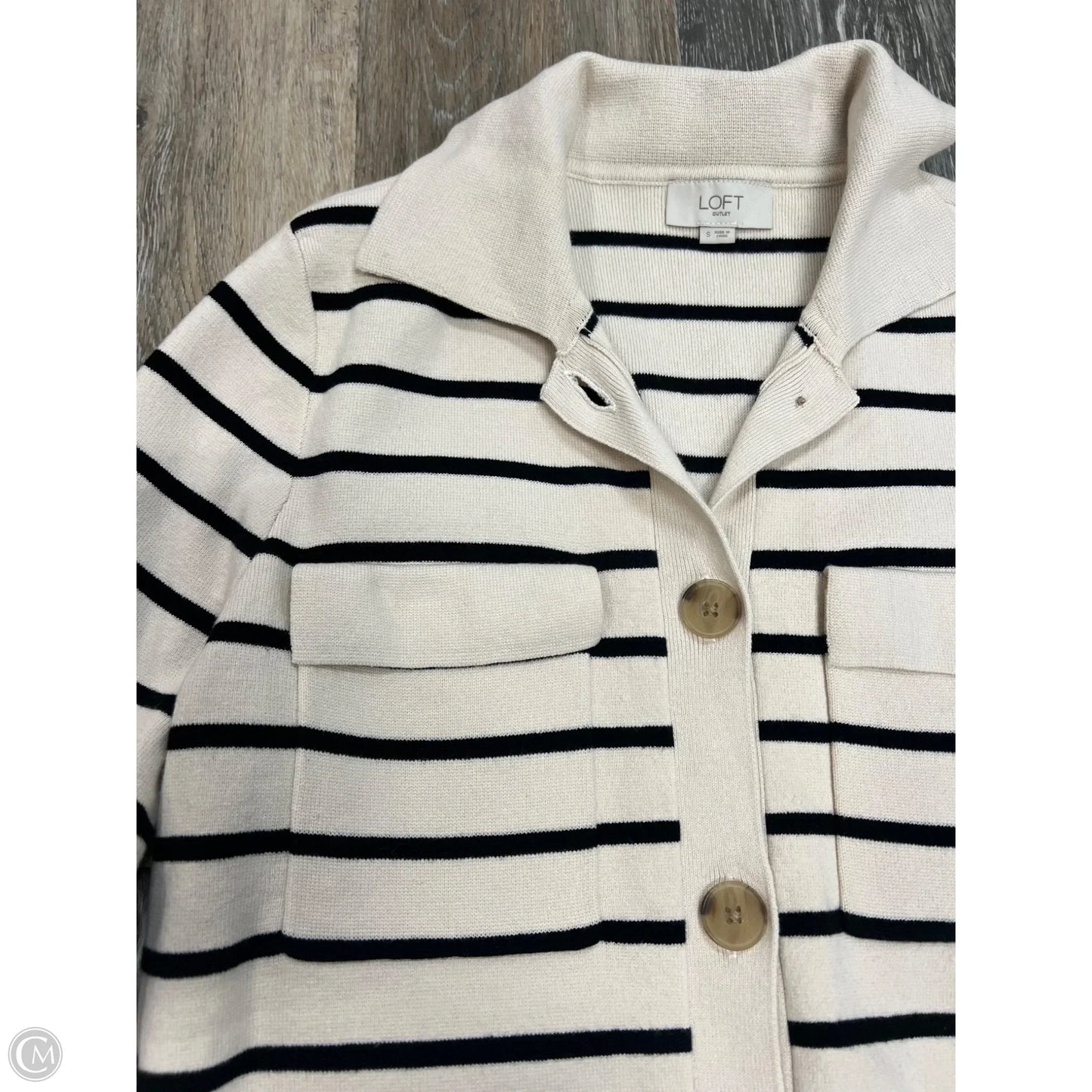 Sweater Cardigan By Loft In Striped Pattern, Size: S