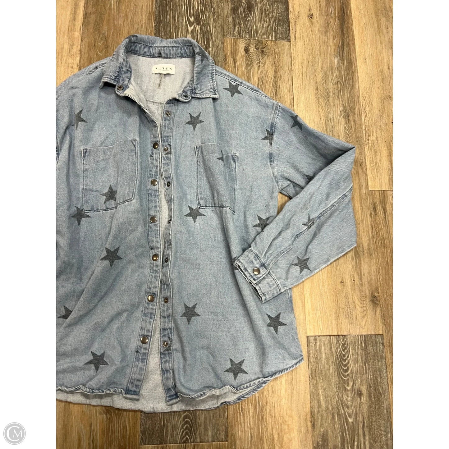 Blouse Long Sleeve By Risen In Blue Denim, Size: S
