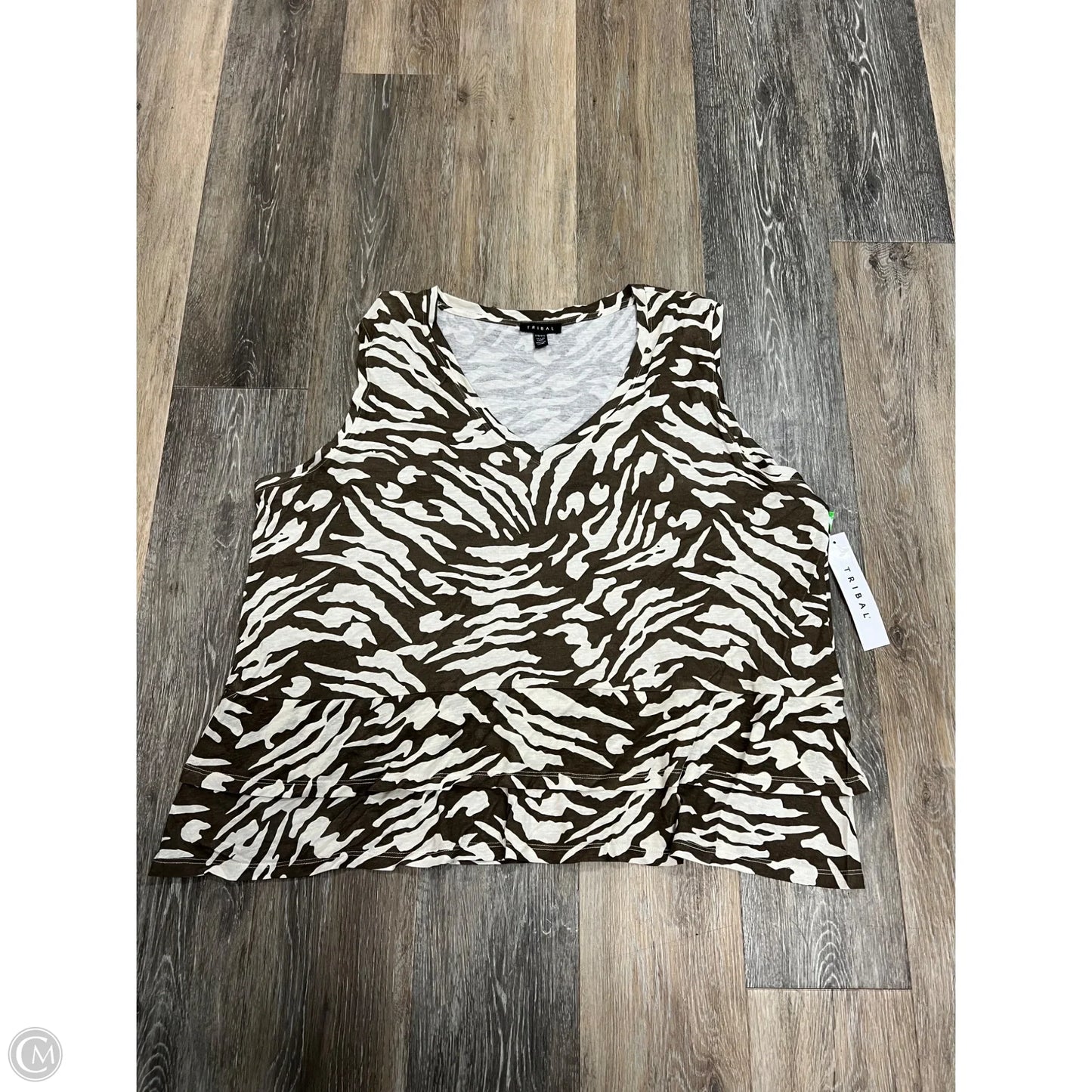 Top Sleeveless By Tribal In Zebra Print, Size: Xxl