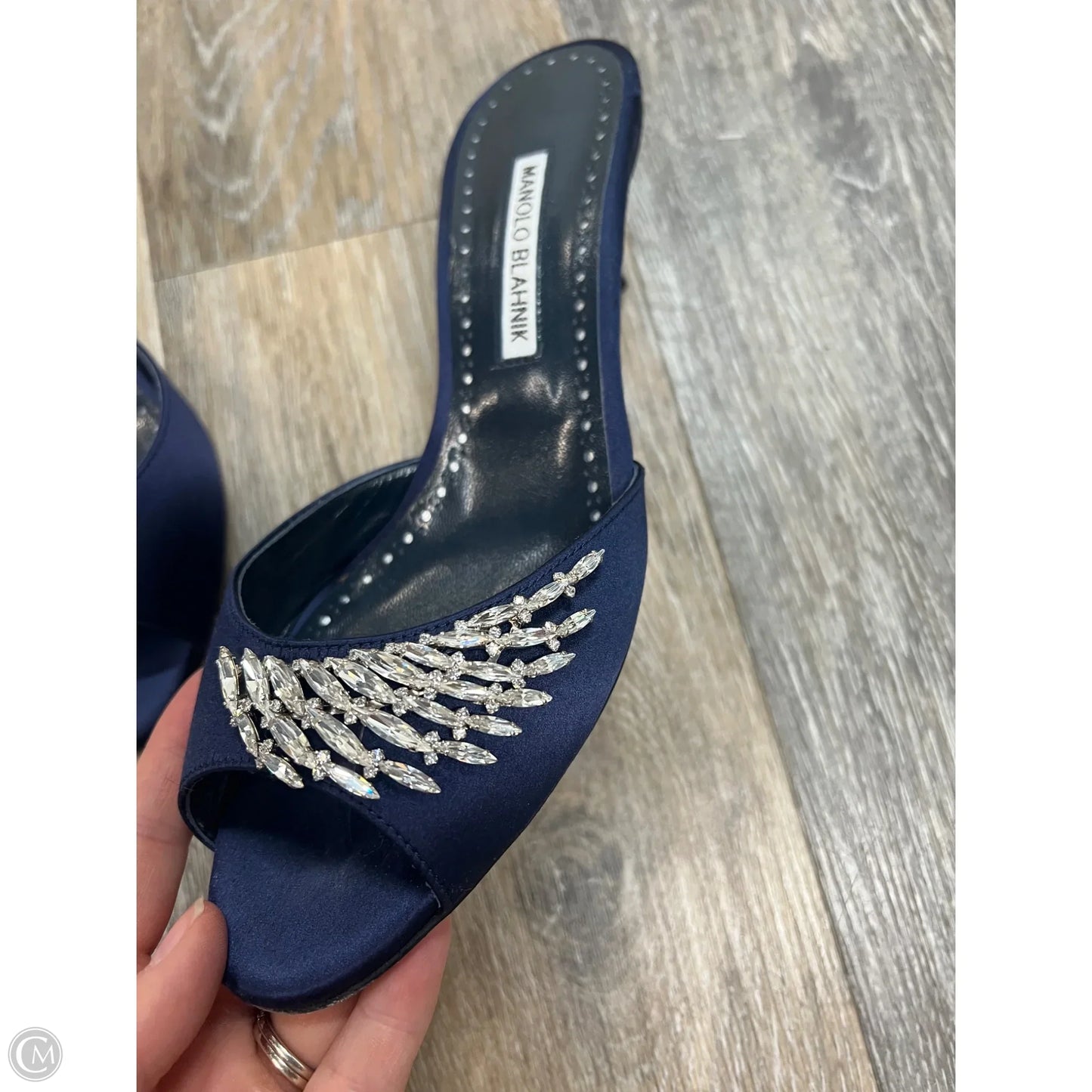 Sandals Luxury Designer By Manolo Blahnik In Blue, Size: 8