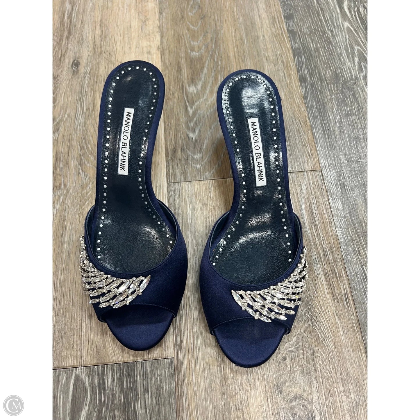 Sandals Luxury Designer By Manolo Blahnik In Blue, Size: 8