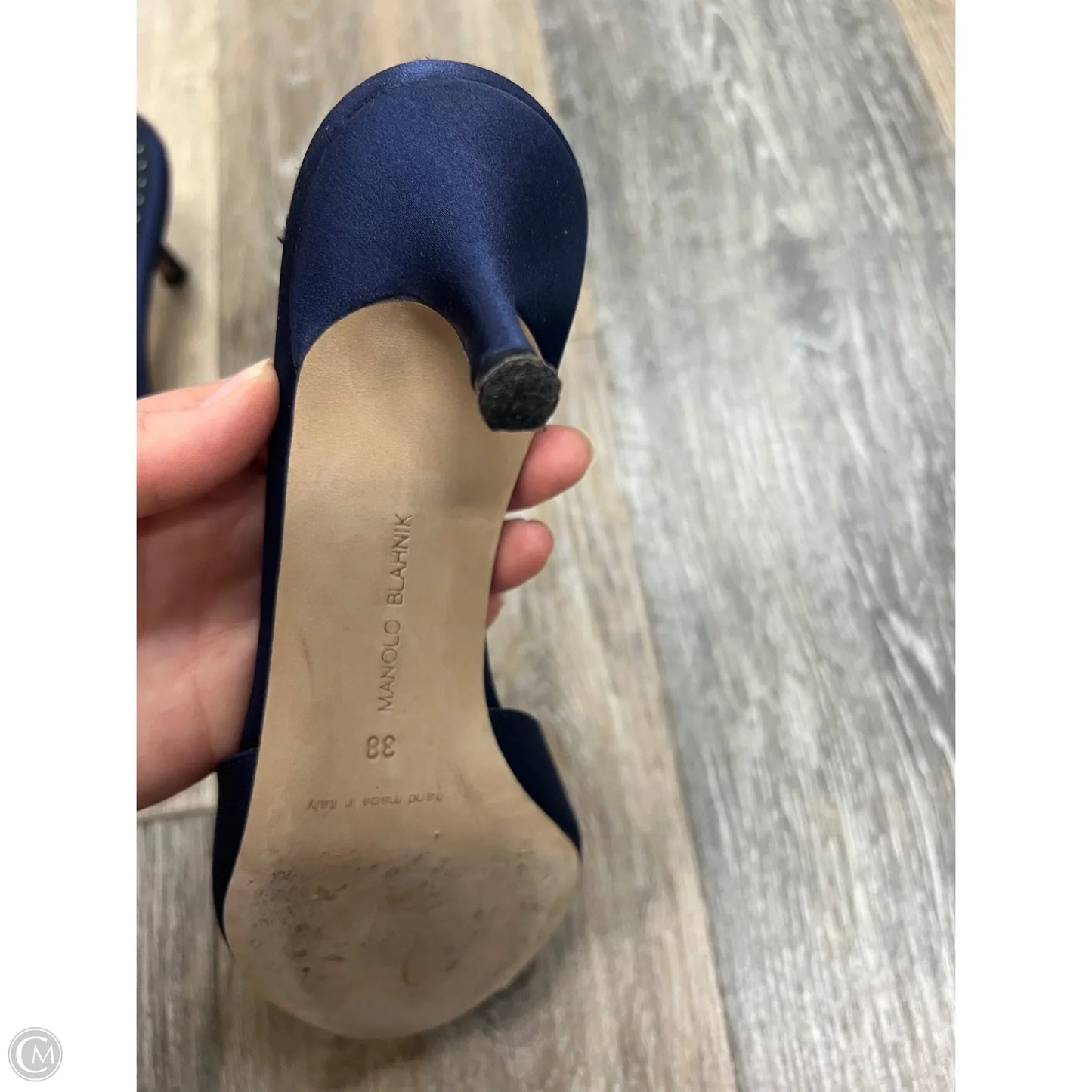 Sandals Luxury Designer By Manolo Blahnik In Blue, Size: 8