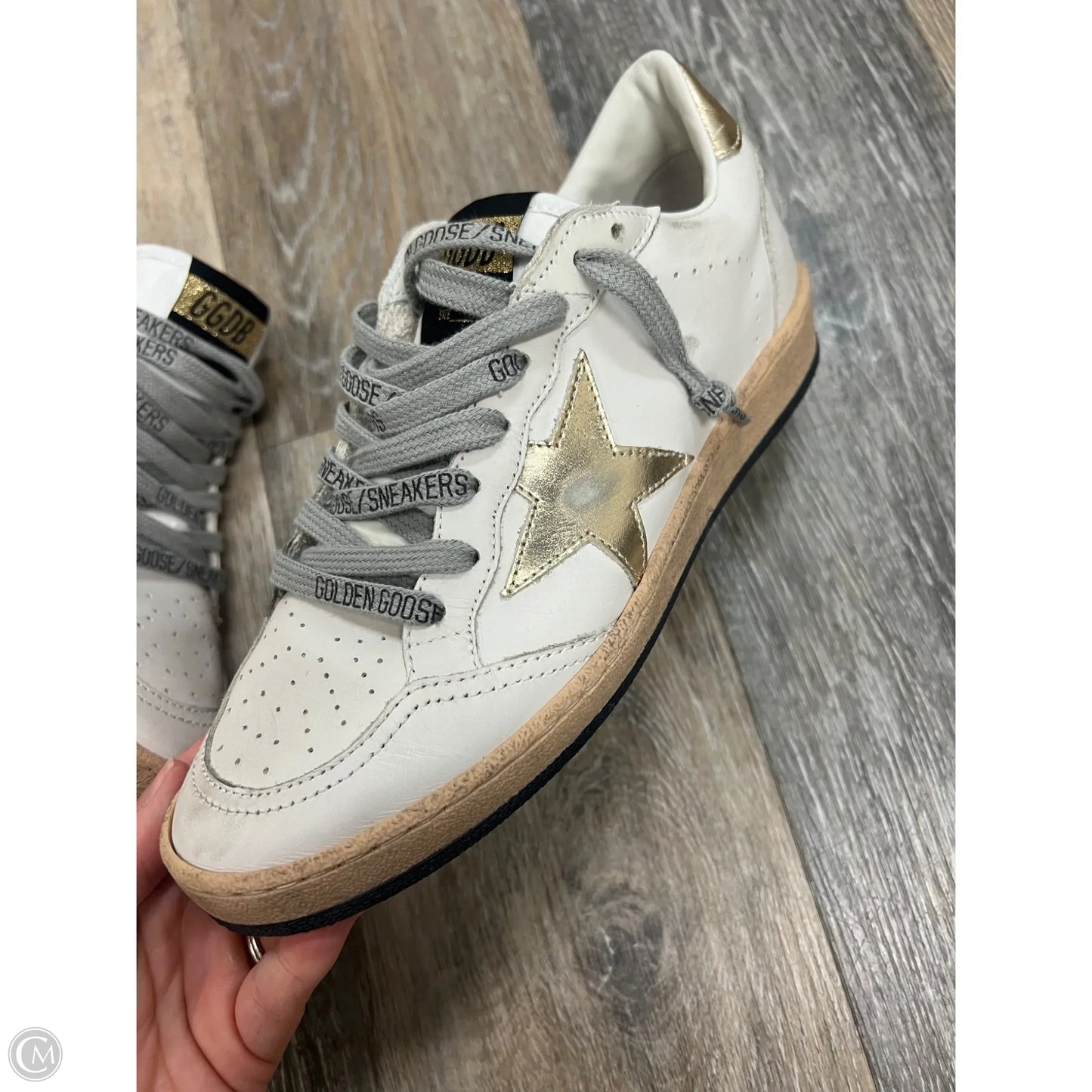 Shoes Luxury Designer By Golden Goose In Gold & White, Size: 7