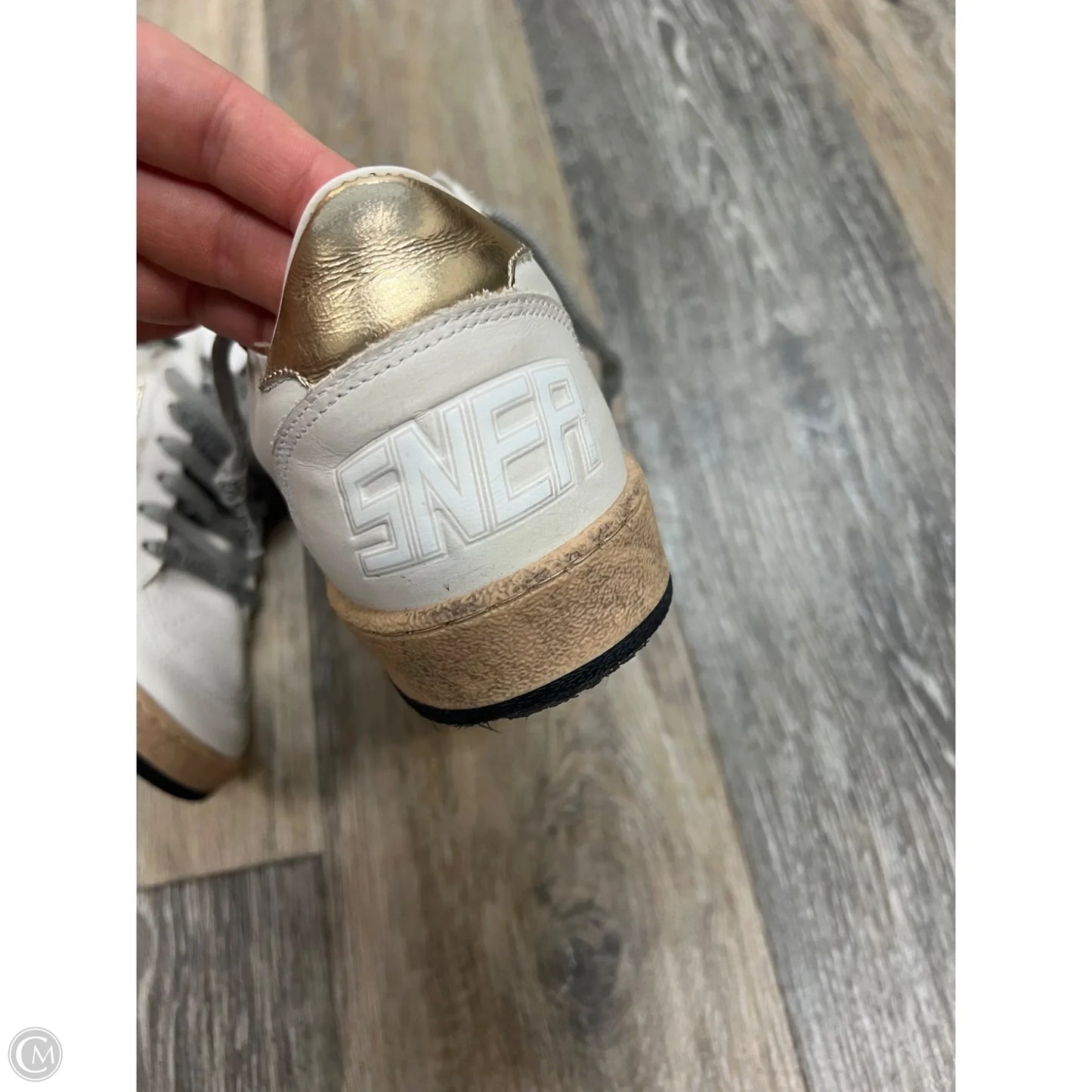 Shoes Luxury Designer By Golden Goose In Gold & White, Size: 7