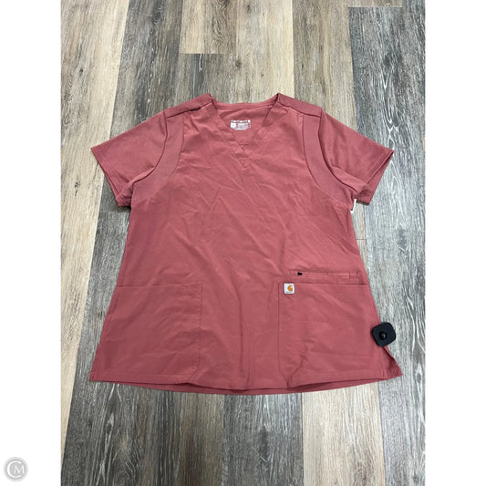 Scrub Top Short Sleeve By Carhartt In Pink, Size: L