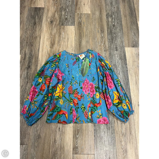 Blouse Designer By Farm Rio In Blue, Size: M