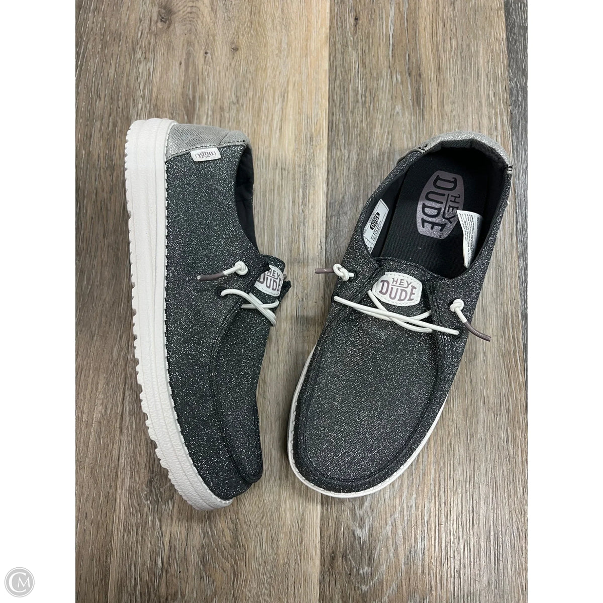 Shoes Flats By Hey Dude In Silver, Size: 9