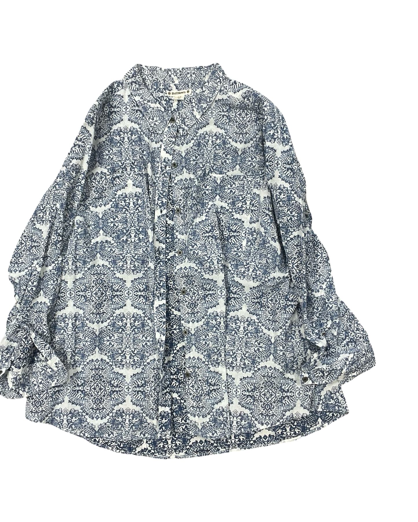 Blouse Ls By Ruff Hewn In Blue & White, Size:3X