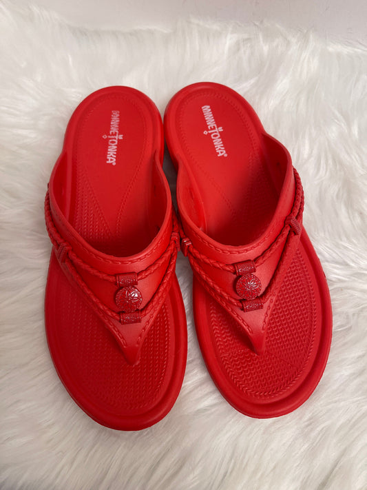 Red Sandals Flats Minnetonka, Size 11