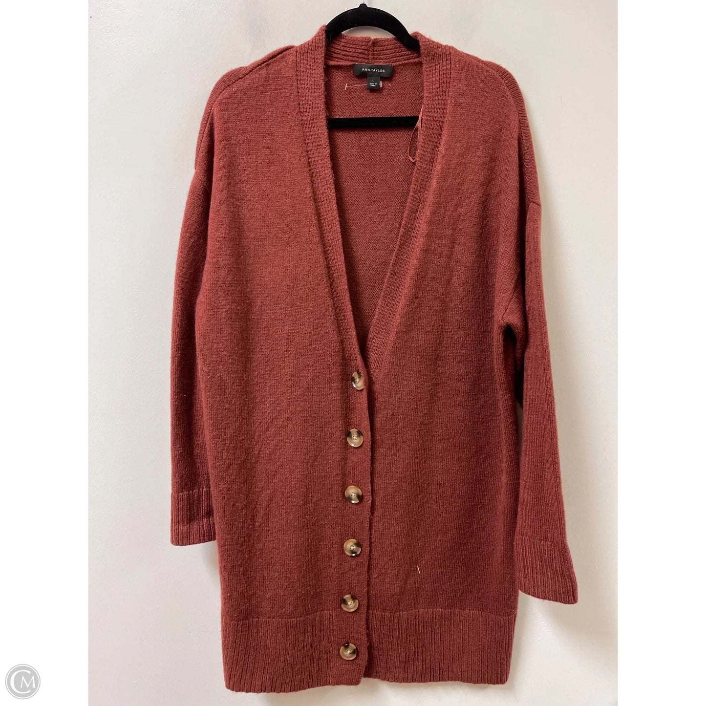 Sweater Cardigan By Ann Taylor In Orange, Size: L