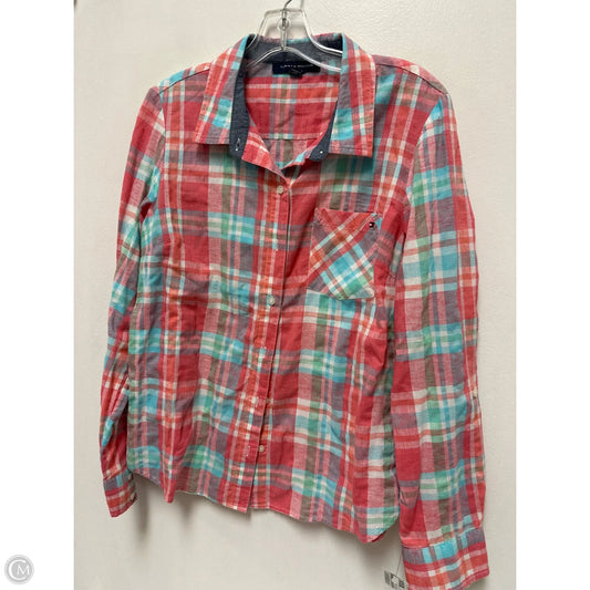 Blouse Long Sleeve By Tommy Hilfiger In Plaid Pattern, Size: M