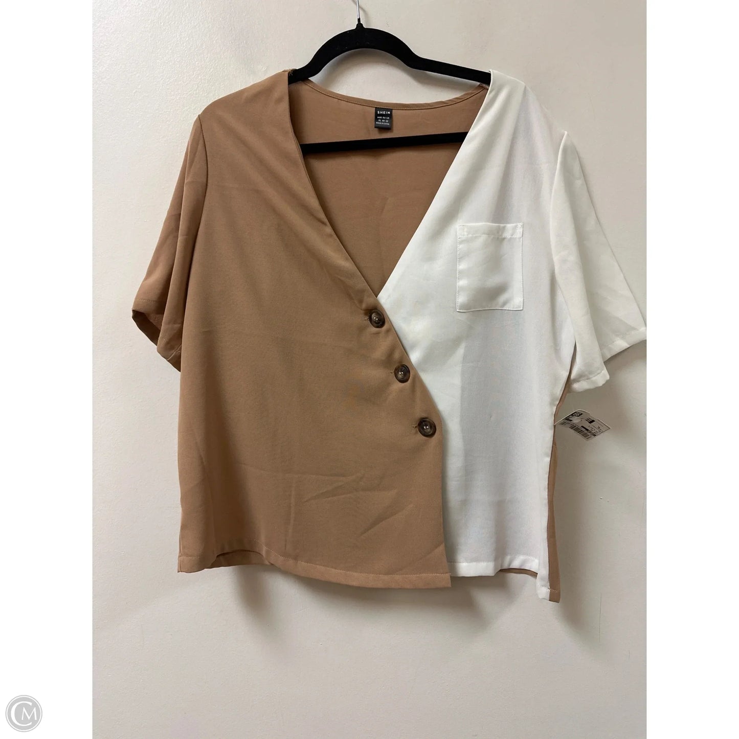 Top Short Sleeve By Shein In Tan & White, Size: Xl