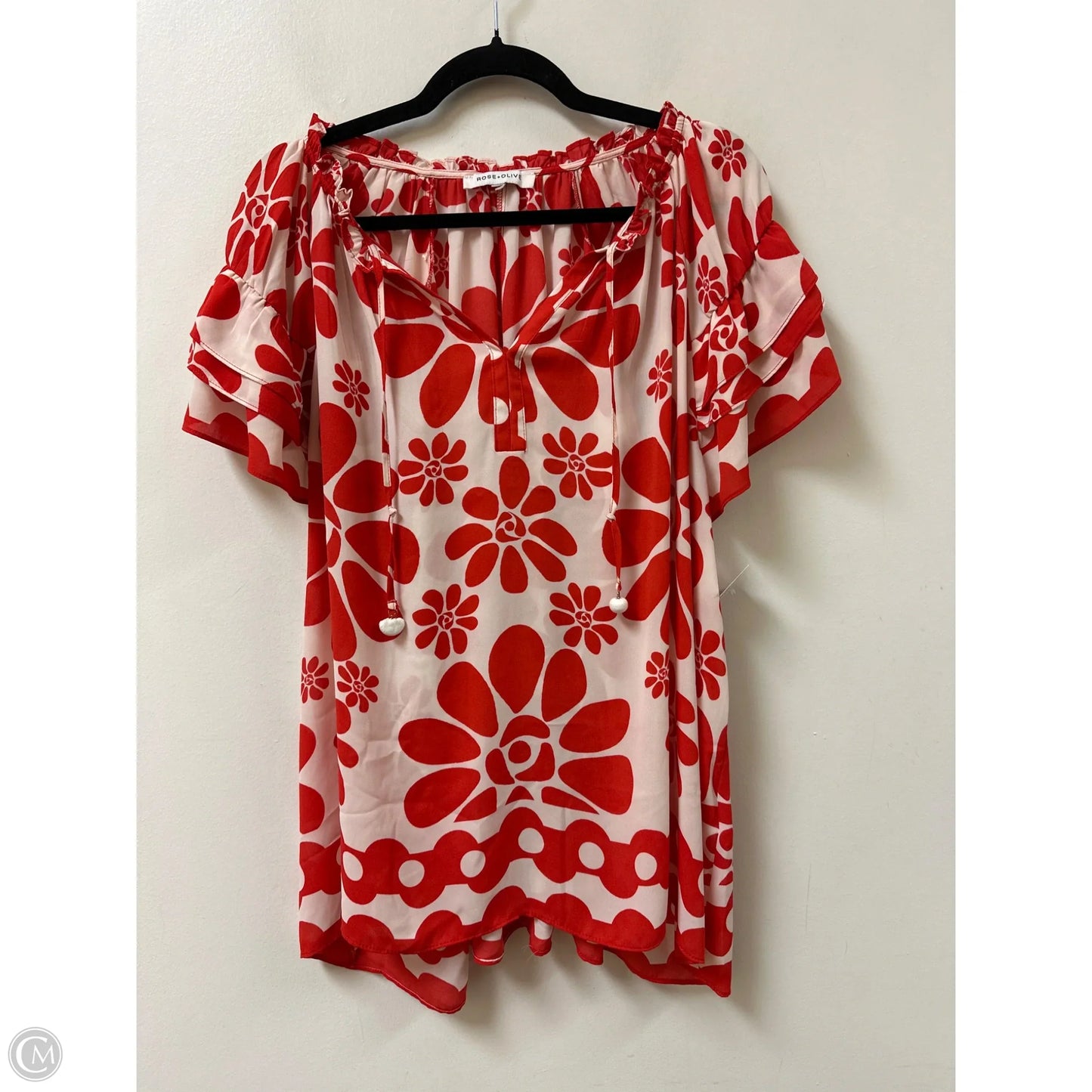 Top Short Sleeve By Rose And Olive In Red & White, Size: 2x