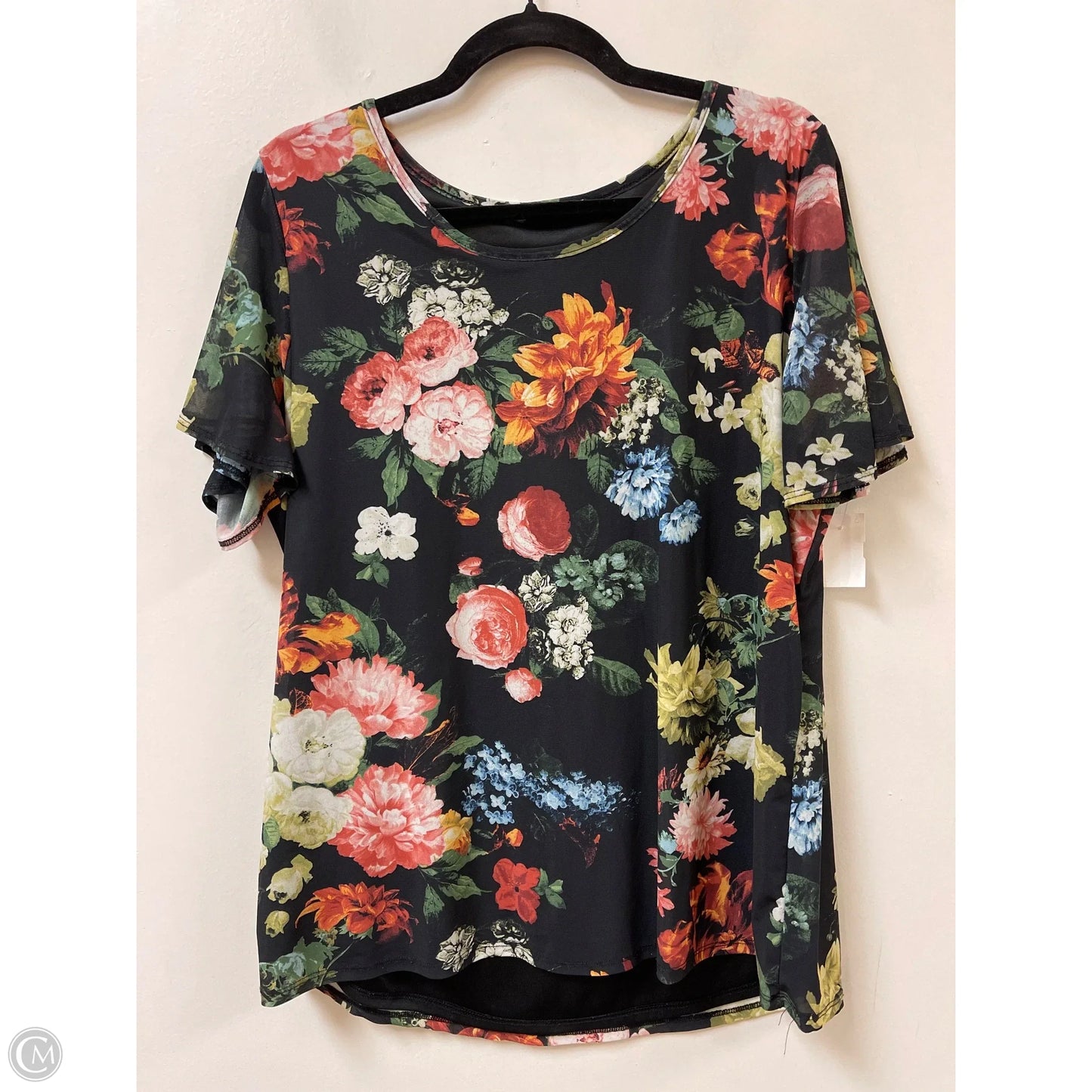 Top Short Sleeve By Cha Cha Vente In Floral Print, Size: 1x