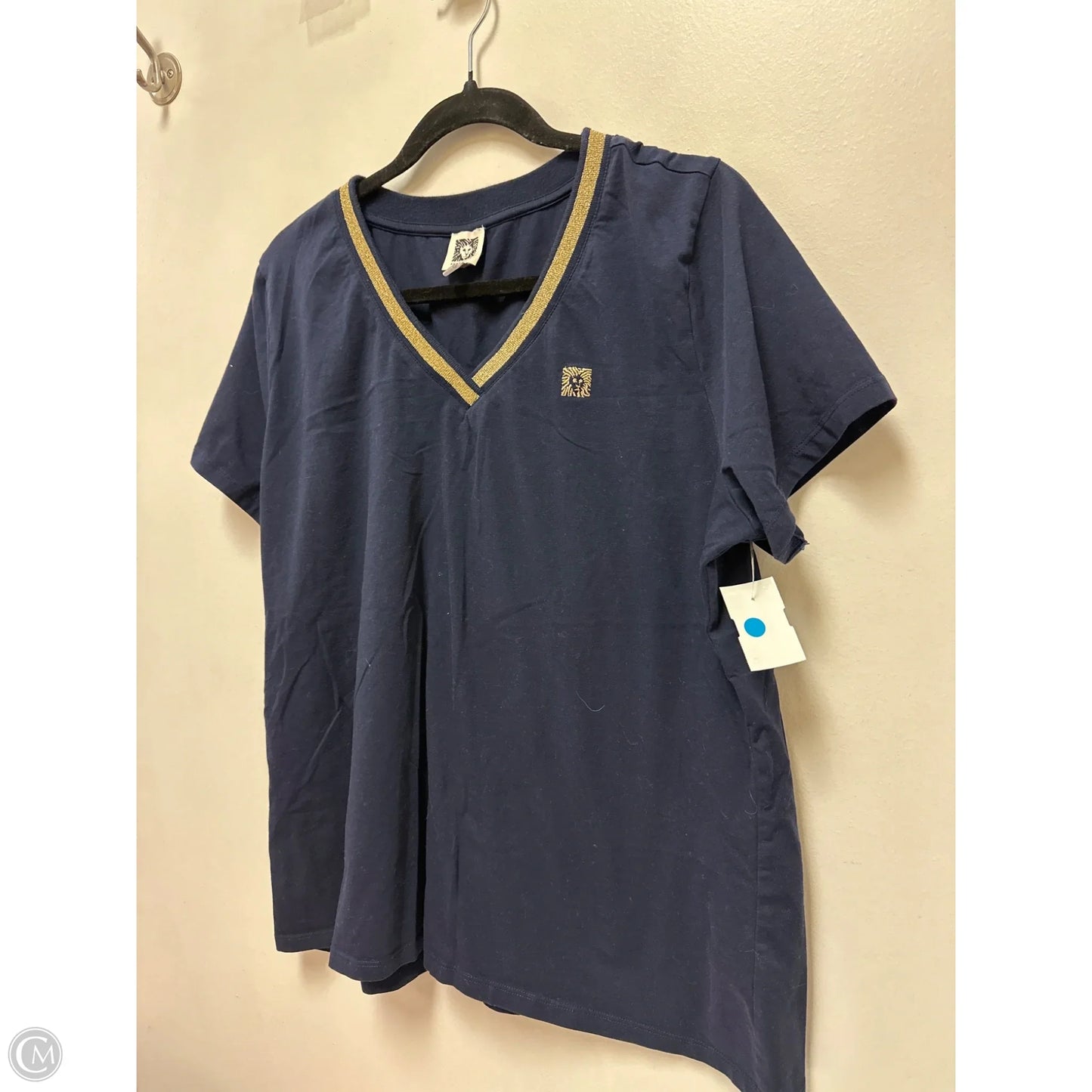 Top Short Sleeve By Anne Klein In Navy, Size: Xl