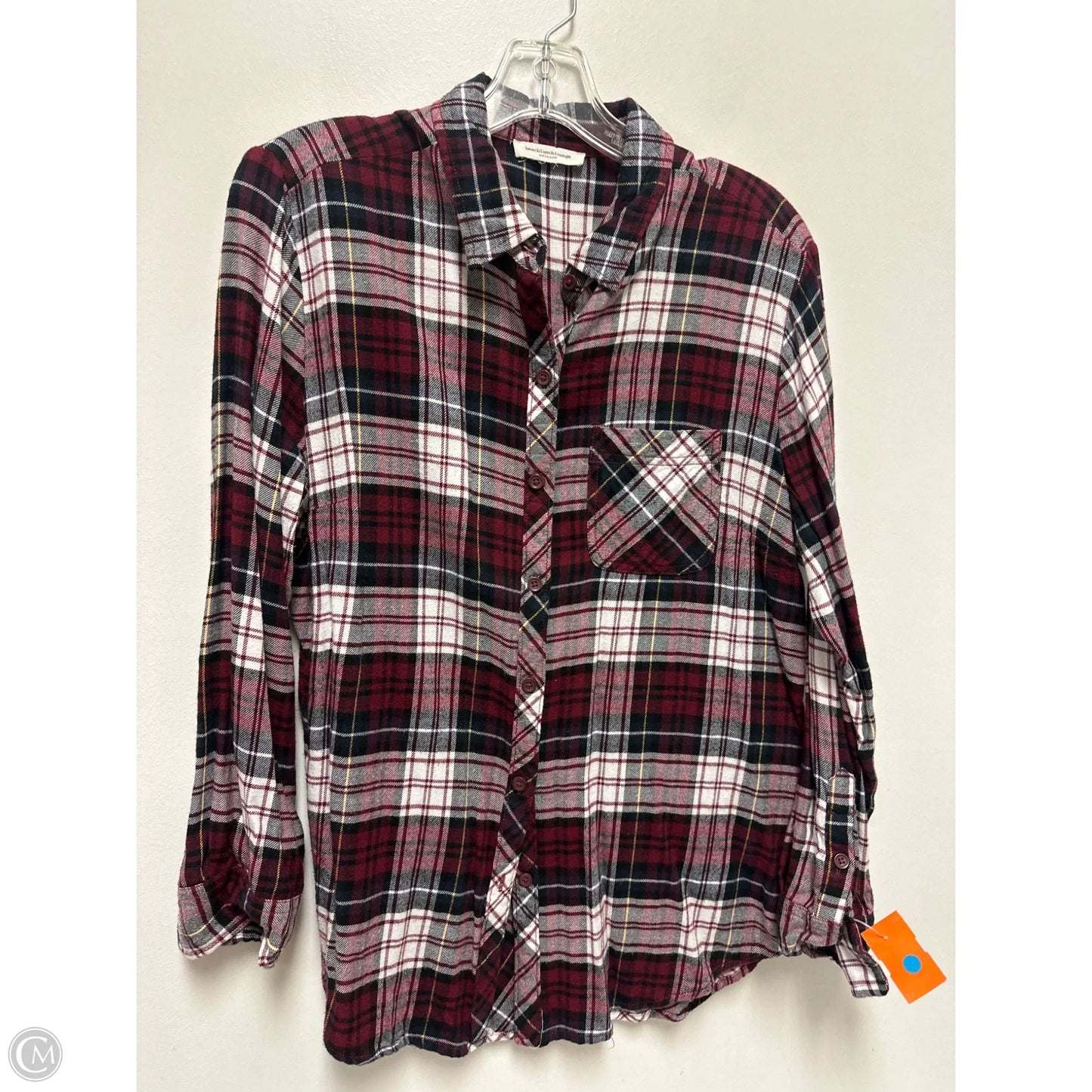 Blouse Long Sleeve By Beachlunchlounge In Plaid Pattern, Size: M