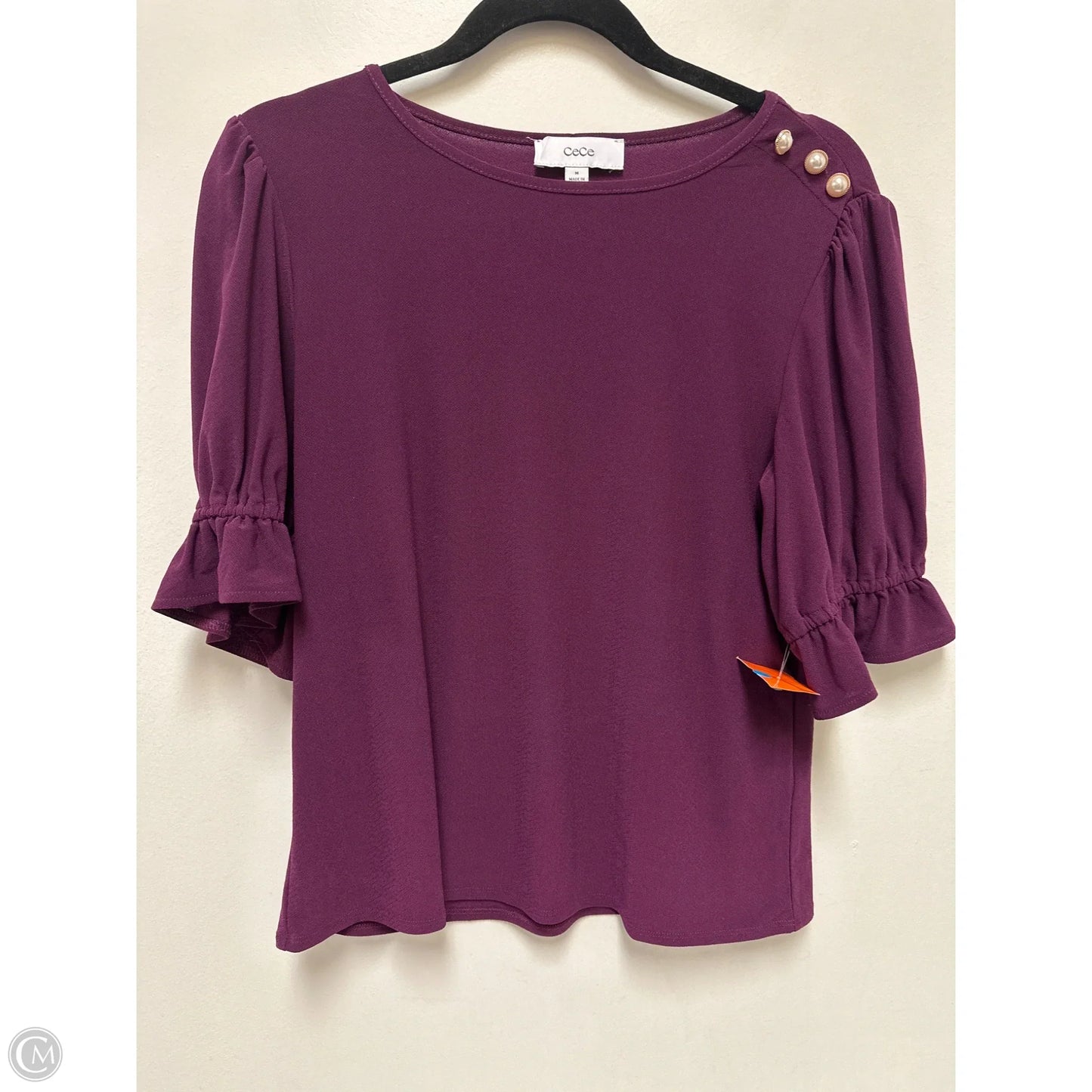 Top Short Sleeve By Cece In Purple, Size: M