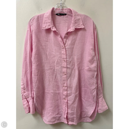 Blouse Long Sleeve By Zara In Pink, Size: L