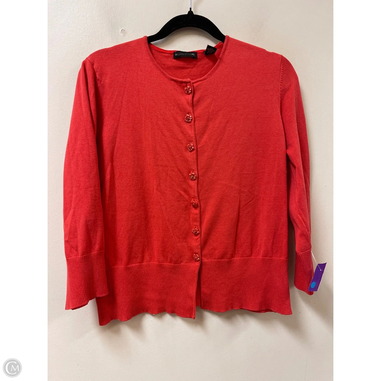 Sweater Cardigan By Valerie Stevens In Coral, Size: Xl