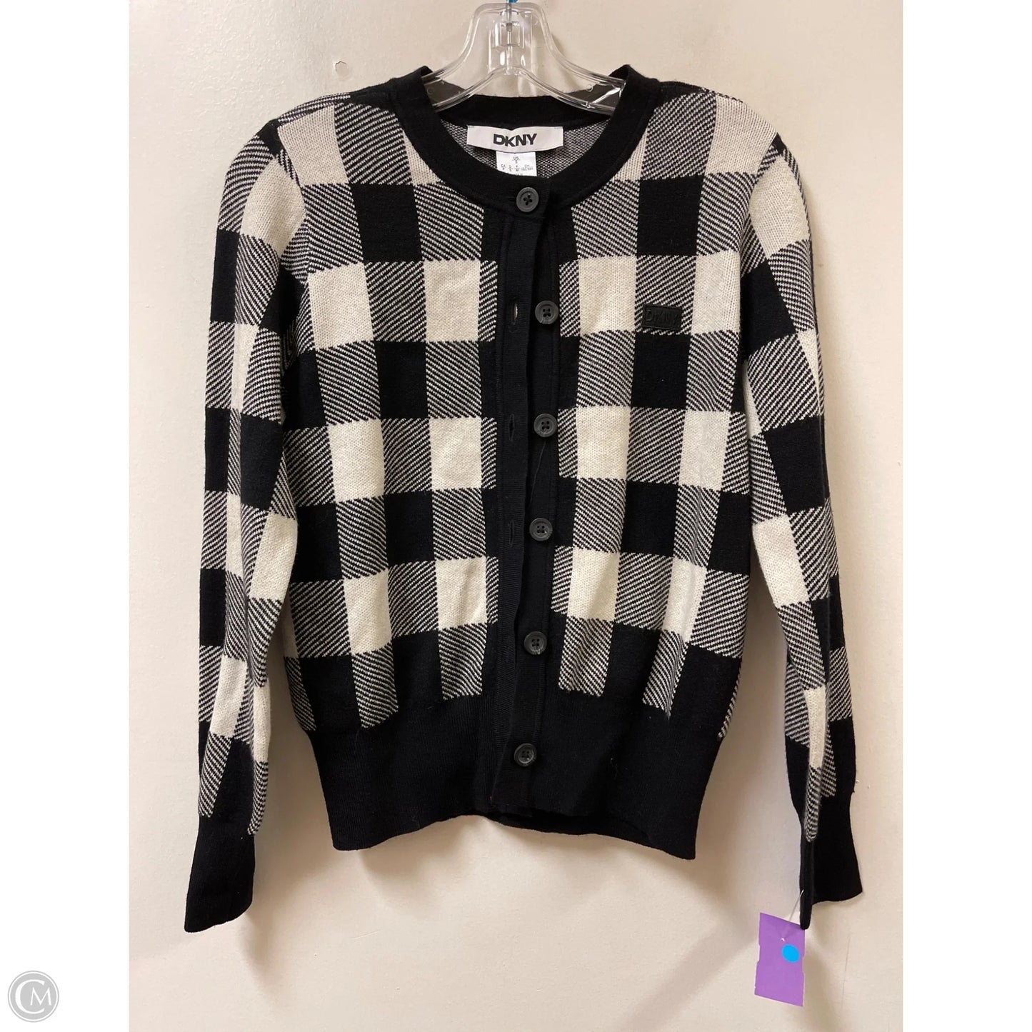 Sweater Cardigan By Dkny In Black & White, Size: S