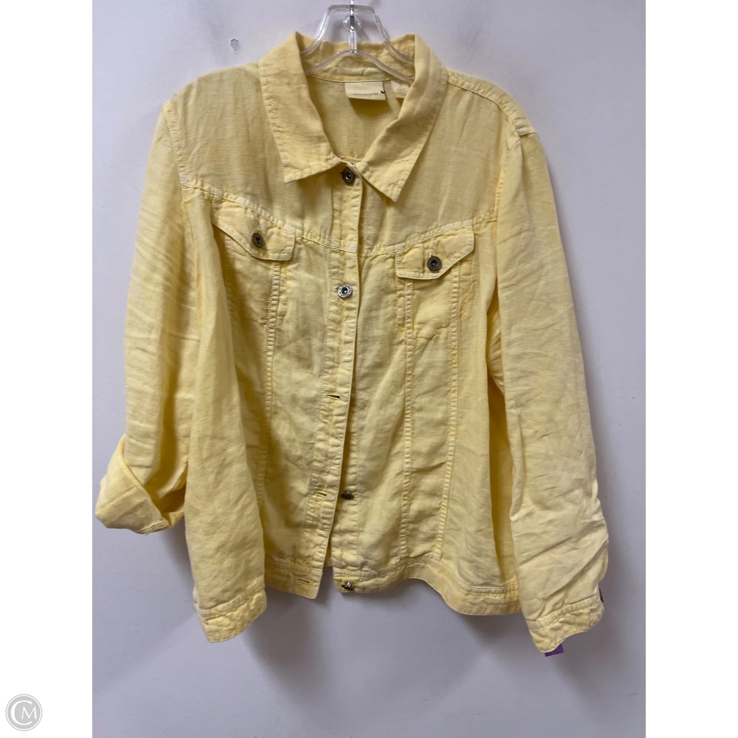 Jacket Denim By Chicos In Yellow, Size: Xl
