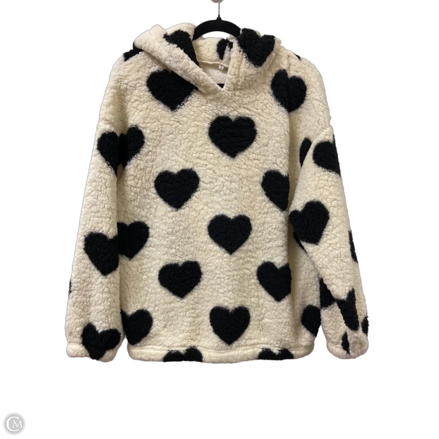 Sweatshirt Hoodie By Clothes Mentor In Black & Cream, Size: L