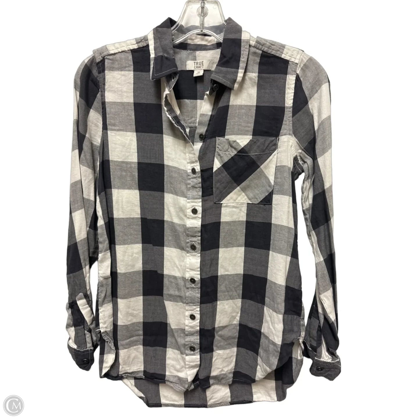 Blouse Long Sleeve By True Craft In Checkered Pattern, Size: Xs