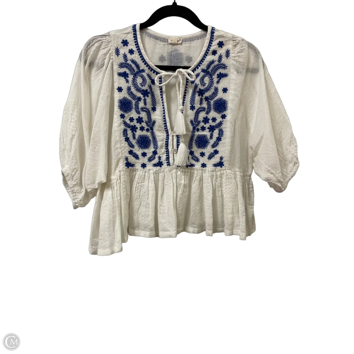 Top 3/4 Sleeve By En Creme In White, Size: S