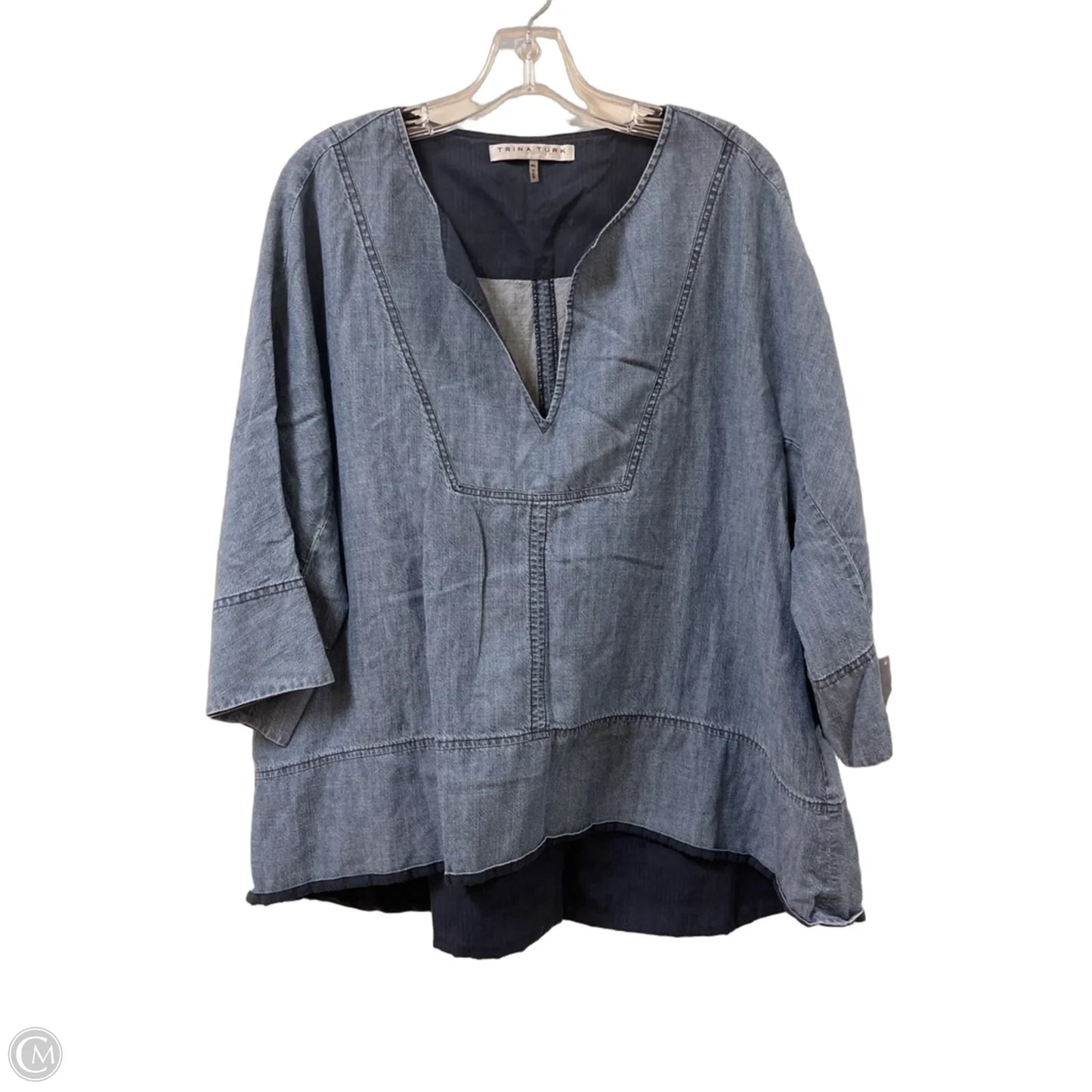 Top Long Sleeve By Trina By Trina Turk In Blue Denim, Size: Xl