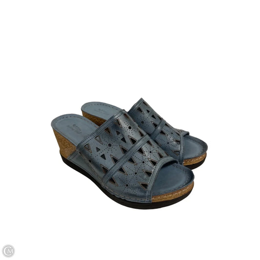 Sandals Heels Wedge By Spring Step In Blue, Size: 8