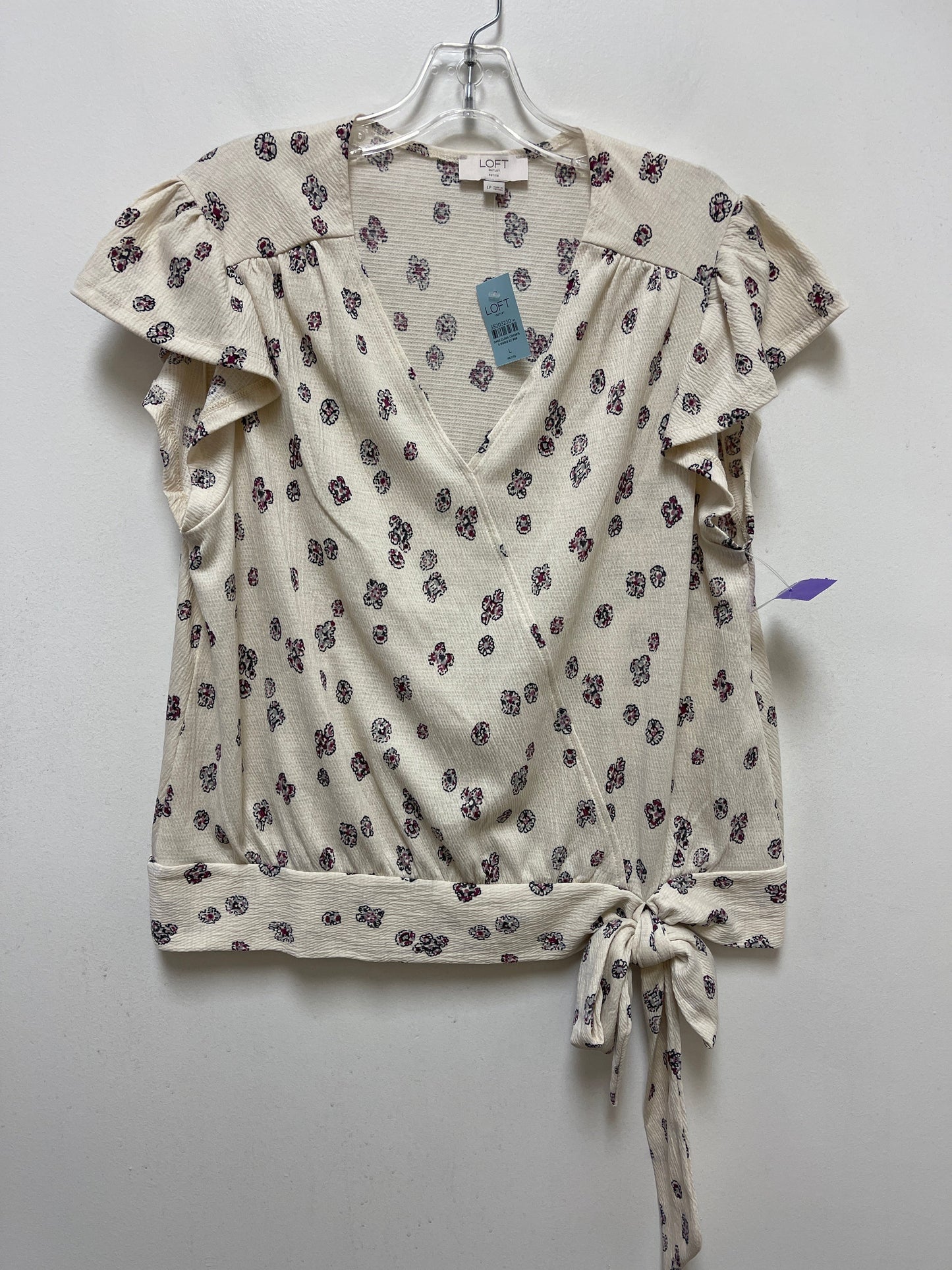 Cream Top Short Sleeve Loft, Size L