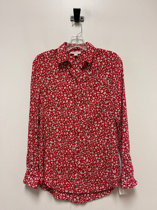 Red Blouse Long Sleeve Beachlunchlounge, Size Xs