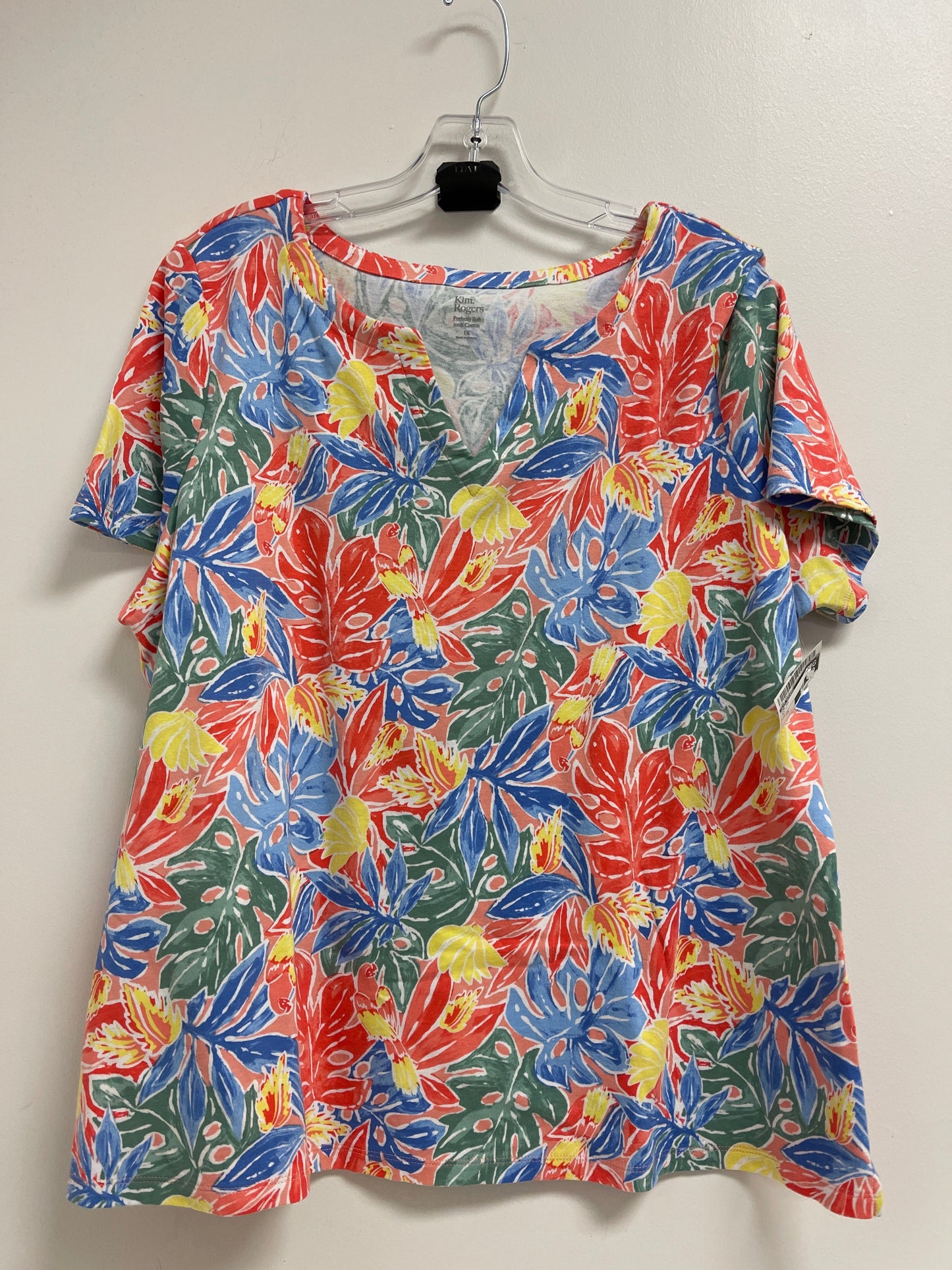 Multi-colored Top Short Sleeve Kim Rogers, Size 1x