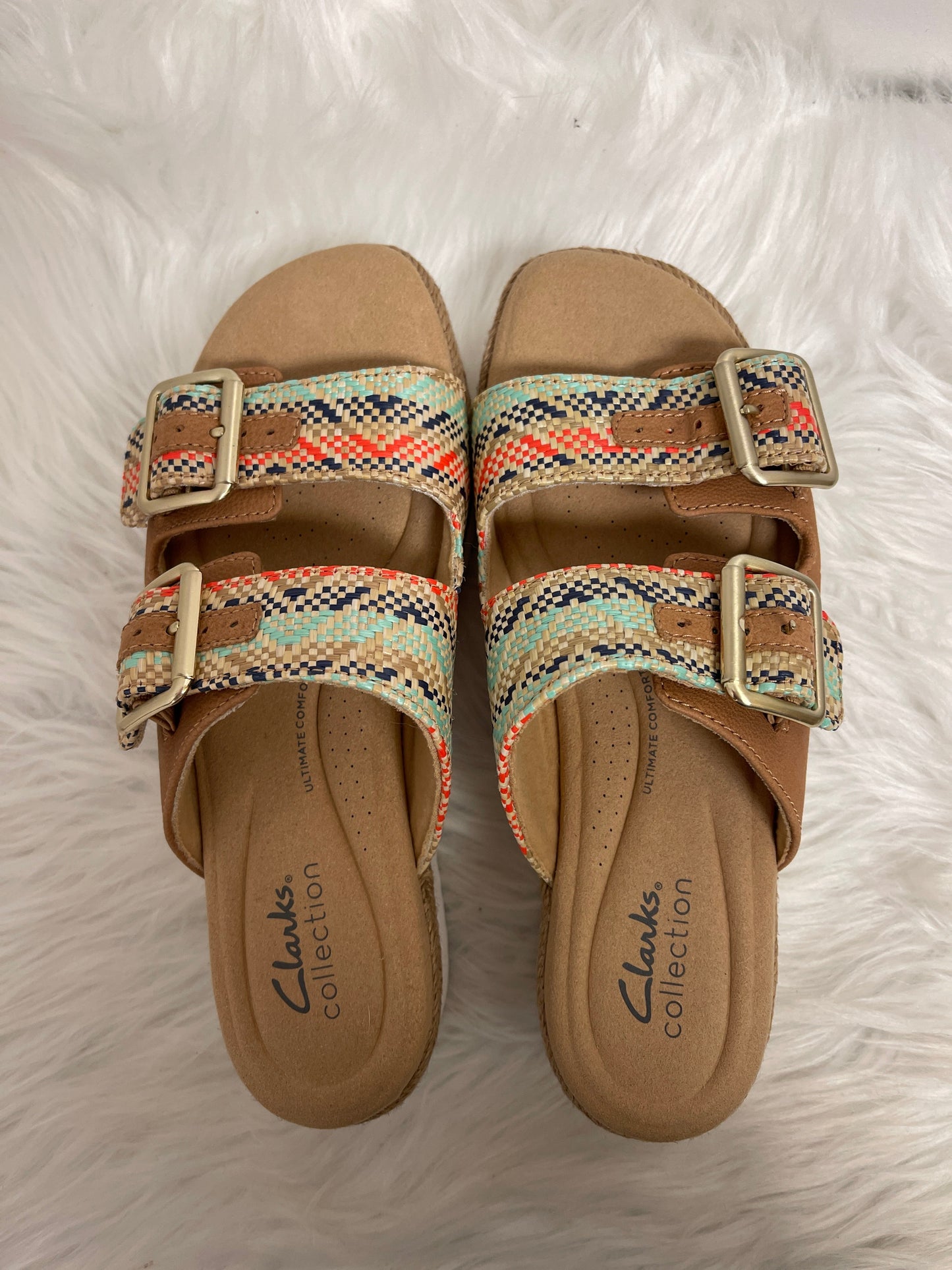 Tan Sandals Heels Platform Clarks, Size 7